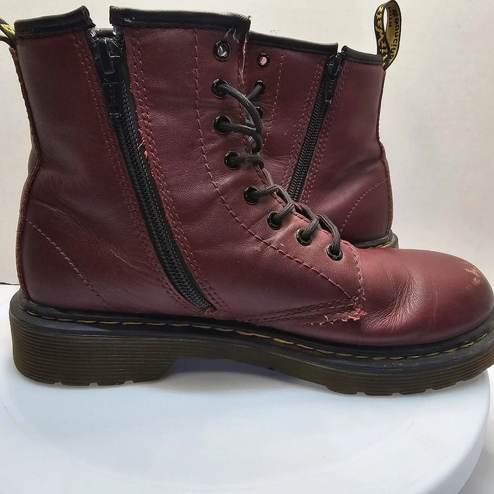 Dr Martens Docs Youth Kids Size 3 Boots  Cherry Red Leather Combat‎ Boots 1460J